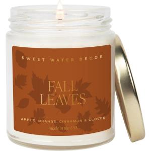 imageSweet Water Decor Spa Day Patterned Candle  Soy Candles with Sea Salt Jasmine Wood Cream Aroma 40 Hour Burn  9oz Clear Glass Jar  Ideal for Valentines Presents or Any Special OccasionFall Leaves