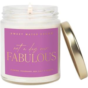 imageSweet Water Decor Spa Day Patterned Candle  Soy Candles with Sea Salt Jasmine Wood Cream Aroma 40 Hour Burn  9oz Clear Glass Jar  Ideal for Valentines Presents or Any Special OccasionNot a Day Over Fabulous