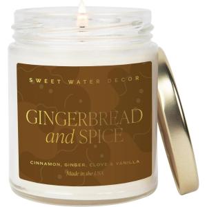 imageSweet Water Decor Spa Day Patterned Candle  Soy Candles with Sea Salt Jasmine Wood Cream Aroma 40 Hour Burn  9oz Clear Glass Jar  Ideal for Valentines Presents or Any Special OccasionGingerbread and Spice