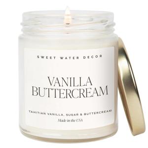 imageSweet Water Decor Vanilla Buttercream Vanilla Sugar and Buttercream Sweet Scented Soy Wax Candle for Home  9oz Clear Jar 40 Hour Burn Time Made in The USAVanilla Buttercream