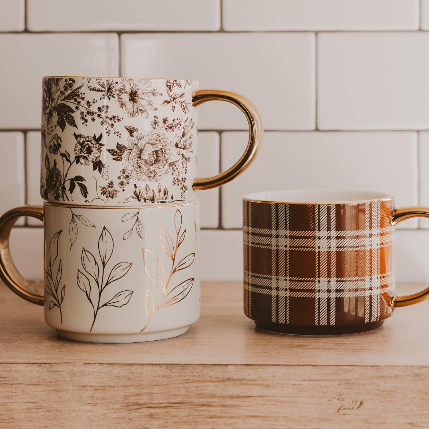 imageSweet Water Decor Gold Spiderwebs Mug 14oz Fine Bone China Coffee Cup with Gold Handle Cute Halloween Decorations for Home Spider Web Mug Fall Seasonal Decor Spooky Season Gifts for WomenBrown Plaid