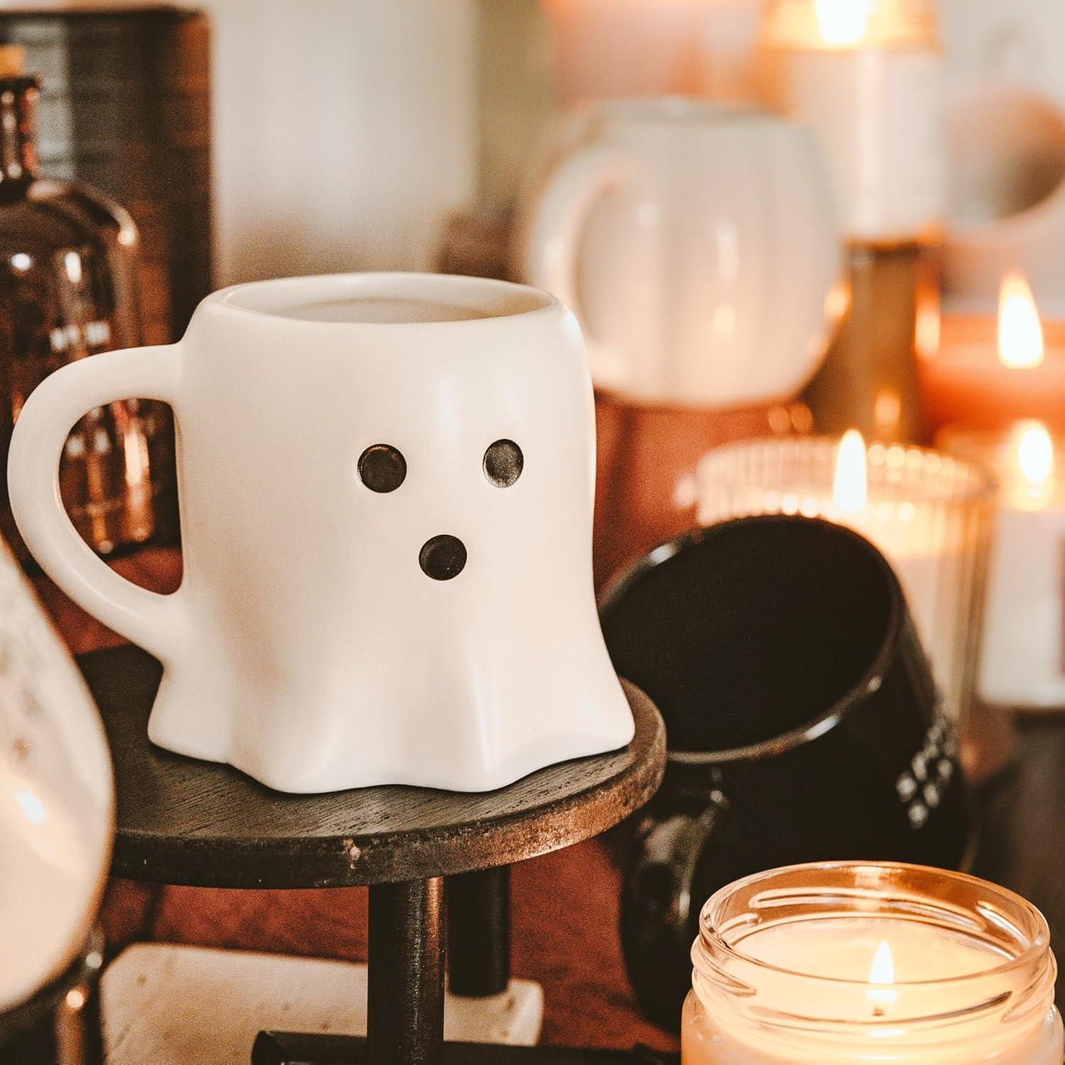 imageSweet Water Decor Halloween Ghost Coffee Mug 12oz Black Ceramic Fall Mug Cute Spooky Season Drinkware for Coffee Tea ampamp Cocoa Microwave ampamp Dishwasher Safe Gift for Women ampamp MenGhost  White