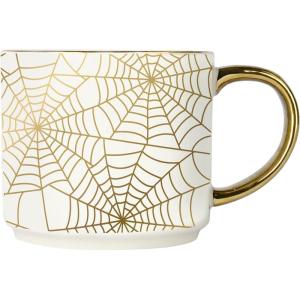 imageSweet Water Decor Gold Spiderwebs Mug 14oz Fine Bone China Coffee Cup with Gold Handle Cute Halloween Decorations for Home Spider Web Mug Fall Seasonal Decor Spooky Season Gifts for WomenGold Spiderwebs