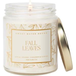 imageSweet Water Decor Christmas Tree Candle  Spruce Pine Needles and Evergreen Candles Scented Soy Candles for Home  Christmas Candle 9oz Clear Jar 40 Hour Burn Time Made in The USAFall Leaves  White Label