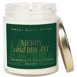 imageSweet Water Decor Christmas Tree Candle  Spruce Pine Needles and Evergreen Candles Scented Soy Candles for Home  Christmas Candle 9oz Clear Jar 40 Hour Burn Time Made in The USAMerry and Bright