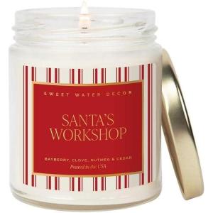 imageSweet Water Decor Christmas Tree Candle  Spruce Pine Needles and Evergreen Candles Scented Soy Candles for Home  Christmas Candle 9oz Clear Jar 40 Hour Burn Time Made in The USASantas Workshop
