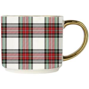 imageSweet Water Decor Red Stripe Coffee Mug 14oz China Christmas Mug with Gold Handle Large Holiday Winter Cup for Coffee Tea ampamp Hot Chocolate Stocking Stuffer Gifts for WomenWhite Plaid