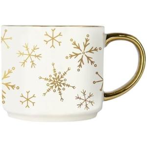 imageSweet Water Decor Red Stripe Coffee Mug 14oz China Christmas Mug with Gold Handle Large Holiday Winter Cup for Coffee Tea ampamp Hot Chocolate Stocking Stuffer Gifts for WomenGold Snowflake