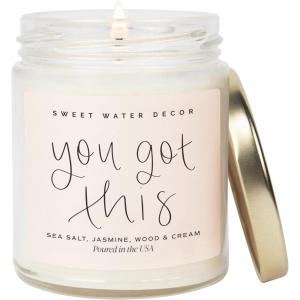 image:imageSweet Water Decor Be Still and Know Candle Sea Salt Jasmine Cream and Wood Scented Soy Wax Candle for Home Christian Gift for Women 9oz Clear Jar 40 Hour Burn Time Made in the USAYou Got This