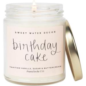 image:imageSweet Water Decor Be Still and Know Candle Sea Salt Jasmine Cream and Wood Scented Soy Wax Candle for Home Christian Gift for Women 9oz Clear Jar 40 Hour Burn Time Made in the USABirthday Cake