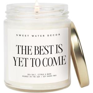 image:imageSweet Water Decor Be Still and Know Candle Sea Salt Jasmine Cream and Wood Scented Soy Wax Candle for Home Christian Gift for Women 9oz Clear Jar 40 Hour Burn Time Made in the USAThe Best is Yet to Come