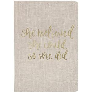 image:imageSweet Water Decor Bible Study Journal with Ribbon Bookmark Notebook for Church Sermon Notes 112 Ruled Pages for Writing Grey Fabric Hardcover with Gold Foil Christian Gift for WomenTan She Believed She Could
