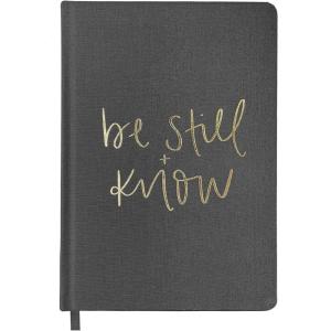image:imageSweet Water Decor Bible Study Journal with Ribbon Bookmark Notebook for Church Sermon Notes 112 Ruled Pages for Writing Grey Fabric Hardcover with Gold Foil Christian Gift for WomenBe Still  Know