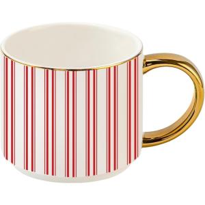 image:imageSweet Water Decor Blue Fan Ceramic Mug with Gold Handle Large 14oz Fine Bone China Tea Cup Cute Coffee Mug Vintage Floral Spring Drinkware Hostess amp Housewarming Gift for Women amp TeachersRed Stripes