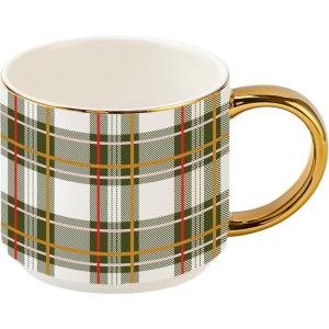 image:imageSweet Water Decor Blue Fan Ceramic Mug with Gold Handle Large 14oz Fine Bone China Tea Cup Cute Coffee Mug Vintage Floral Spring Drinkware Hostess amp Housewarming Gift for Women amp TeachersGreen Plaid