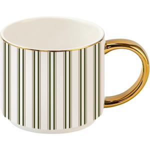 image:imageSweet Water Decor Blue Fan Ceramic Mug with Gold Handle Large 14oz Fine Bone China Tea Cup Cute Coffee Mug Vintage Floral Spring Drinkware Hostess amp Housewarming Gift for Women amp TeachersGreen Stripes