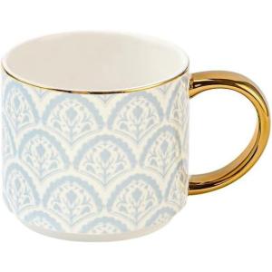 image:imageSweet Water Decor Blue Fan Ceramic Mug with Gold Handle Large 14oz Fine Bone China Tea Cup Cute Coffee Mug Vintage Floral Spring Drinkware Hostess amp Housewarming Gift for Women amp TeachersFan Pattern