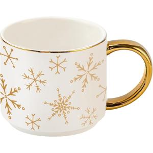 image:imageSweet Water Decor Blue Fan Ceramic Mug with Gold Handle Large 14oz Fine Bone China Tea Cup Cute Coffee Mug Vintage Floral Spring Drinkware Hostess amp Housewarming Gift for Women amp TeachersGold Snowflake