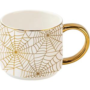 image:imageSweet Water Decor Blue Fan Ceramic Mug with Gold Handle Large 14oz Fine Bone China Tea Cup Cute Coffee Mug Vintage Floral Spring Drinkware Hostess amp Housewarming Gift for Women amp TeachersGold Spiderwebs