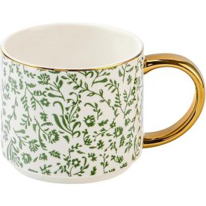 image:imageSweet Water Decor Blue Fan Ceramic Mug with Gold Handle Large 14oz Fine Bone China Tea Cup Cute Coffee Mug Vintage Floral Spring Drinkware Hostess amp Housewarming Gift for Women amp TeachersGreen Floral