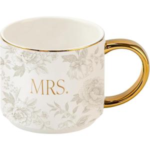 image:imageSweet Water Decor Blue Fan Ceramic Mug with Gold Handle Large 14oz Fine Bone China Tea Cup Cute Coffee Mug Vintage Floral Spring Drinkware Hostess amp Housewarming Gift for Women amp TeachersMrs