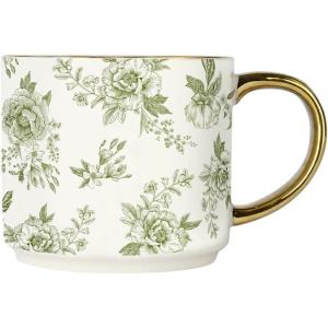 image:imageSweet Water Decor Blue Fan Ceramic Mug with Gold Handle Large 14oz Fine Bone China Tea Cup Cute Coffee Mug Vintage Floral Spring Drinkware Hostess amp Housewarming Gift for Women amp TeachersGreen Delft