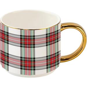 image:imageSweet Water Decor Blue Fan Ceramic Mug with Gold Handle Large 14oz Fine Bone China Tea Cup Cute Coffee Mug Vintage Floral Spring Drinkware Hostess amp Housewarming Gift for Women amp TeachersWhite Plaid