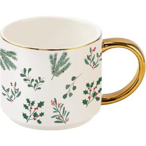 image:imageSweet Water Decor Blue Fan Ceramic Mug with Gold Handle Large 14oz Fine Bone China Tea Cup Cute Coffee Mug Vintage Floral Spring Drinkware Hostess amp Housewarming Gift for Women amp TeachersGreenery