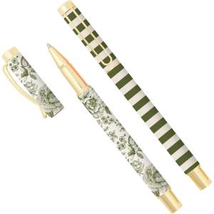 image:imageSweet Water Decor Elegant Gold Metal Pen Set Refillable Black Ink Ballpoint Pens for Home Office amp School Chic Desk Accessories for Women Cute Journaling amp Writing Gift for Teachers and StudentsGreen Floral 2 Set