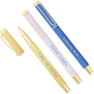 image:imageSweet Water Decor Elegant Gold Metal Pen Set Refillable Black Ink Ballpoint Pens for Home Office amp School Chic Desk Accessories for Women Cute Journaling amp Writing Gift for Teachers and StudentsGood Vibes Set