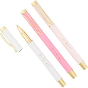 image:imageSweet Water Decor Elegant Gold Metal Pen Set Refillable Black Ink Ballpoint Pens for Home Office amp School Chic Desk Accessories for Women Cute Journaling amp Writing Gift for Teachers and StudentsBoss Lady Set