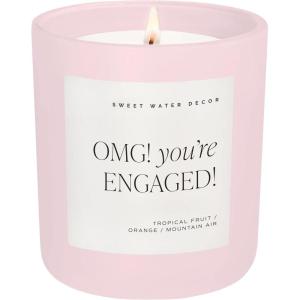 image:imageSweet Water Decor Something Blue Candle NonToxic Soy Wax with Lemon Cedarwood Cinnamon Vetiver Amber amp Musk 15 oz Jar 70 Hours Burn Time  Bridal Shower Decoration and Gift for Future WifeOMG Youre Engaged  Pink Jar