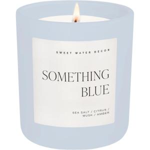 image:imageSweet Water Decor Something Blue Candle NonToxic Soy Wax with Lemon Cedarwood Cinnamon Vetiver Amber amp Musk 15 oz Jar 70 Hours Burn Time  Bridal Shower Decoration and Gift for Future WifeSomething Blue  Blue Jar
