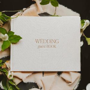 image:imageSweet Water Decor Wedding Guest Book  Elegant Tan Fabric Cover with Gold Foil Details 92 x 72 100 Unlined Sheets 200 Pages Ribbon Bookmark Ideal for Spring Weddings and Special EventsWedding Guest Book
