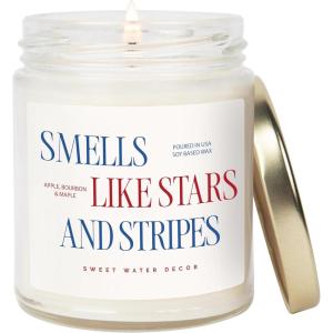 image:imageSweet Water Decor Patriotic Candle Smells Like Stars and Stripes 4th of July Decoration Apple Maple Bourbon Scented NonToxic Soy Wax Candle 9oz Glass Jar 40 Hour Burn Time Poured in the USASmells Like Stars and Stripes