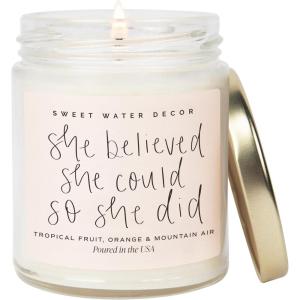 image:imageSweet Water Decor Mahjong Candle Mahjong Gifts for Women 9oz Jar with Gold Lid 40 Hour Burn Time NonToxic Soy Wax Candle Scent Notes of Sea Salt Citrus Musk amp Amber Unique Game Night DecorShe Believed She Could So She Did