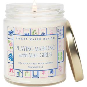 image:imageSweet Water Decor Mahjong Candle Mahjong Gifts for Women 9oz Jar with Gold Lid 40 Hour Burn Time NonToxic Soy Wax Candle Scent Notes of Sea Salt Citrus Musk amp Amber Unique Game Night DecorMahjong