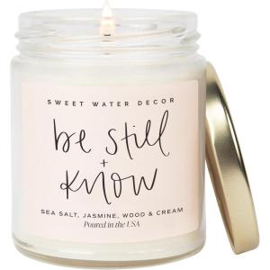image:imageSweet Water Decor Mahjong Candle Mahjong Gifts for Women 9oz Jar with Gold Lid 40 Hour Burn Time NonToxic Soy Wax Candle Scent Notes of Sea Salt Citrus Musk amp Amber Unique Game Night DecorBe Still and Know