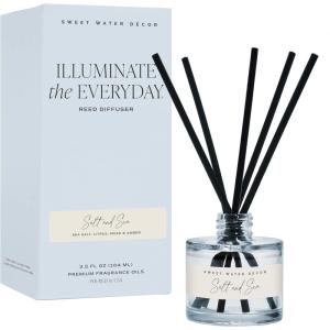 image:imageSweet Water Decor Salt and Sea Reed Diffuser Set Blue Tinted Glass Jar Sea Salt Citrus and Musk Amber Scent Long Lasting Fragrance Non Toxic Oil Reed Diffuser for Home amp Office Poured in the USASalt and Sea