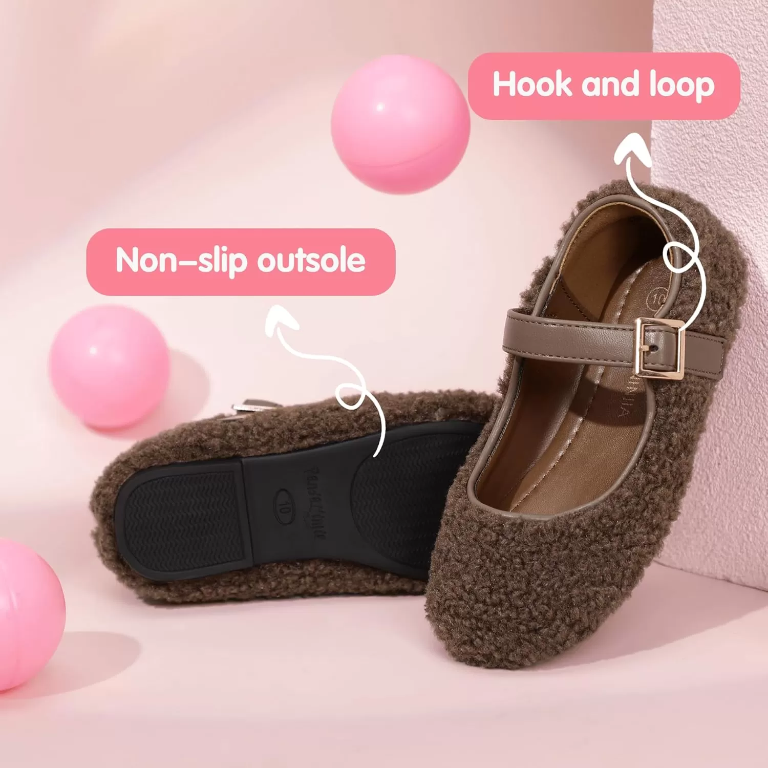 imagePANDANINJIA Girls Dress Shoes Ballet Flats Faux Fur School Wedding Party Toddler Little Big Kid Girls Mary Jane ShoesBrown