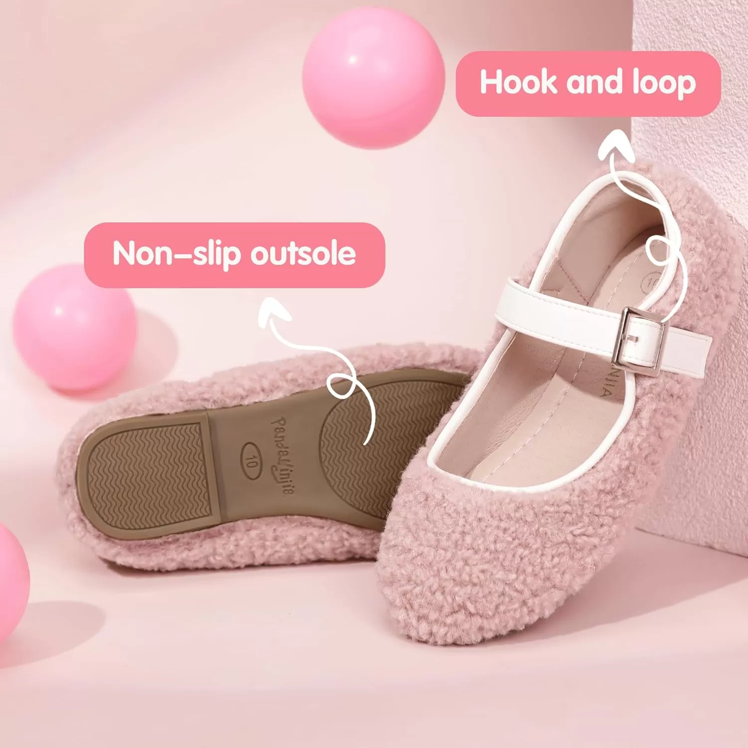 imagePANDANINJIA Girls Dress Shoes Ballet Flats Faux Fur School Wedding Party Toddler Little Big Kid Girls Mary Jane ShoesPink