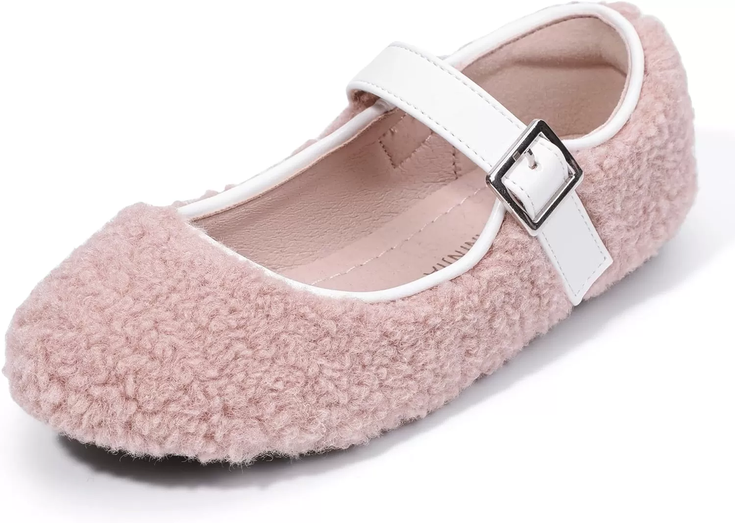imagePANDANINJIA Girls Dress Shoes Ballet Flats Faux Fur School Wedding Party Toddler Little Big Kid Girls Mary Jane ShoesPink