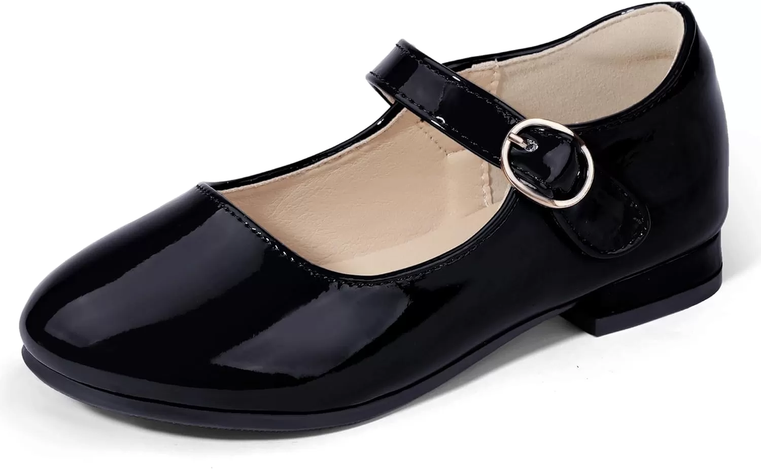imagePANDANINJIA Girls Dress Shoes Patent Ballerina Flats Toddler Little Big Kid Mary Jane Low Heels ShoesBlackpatent