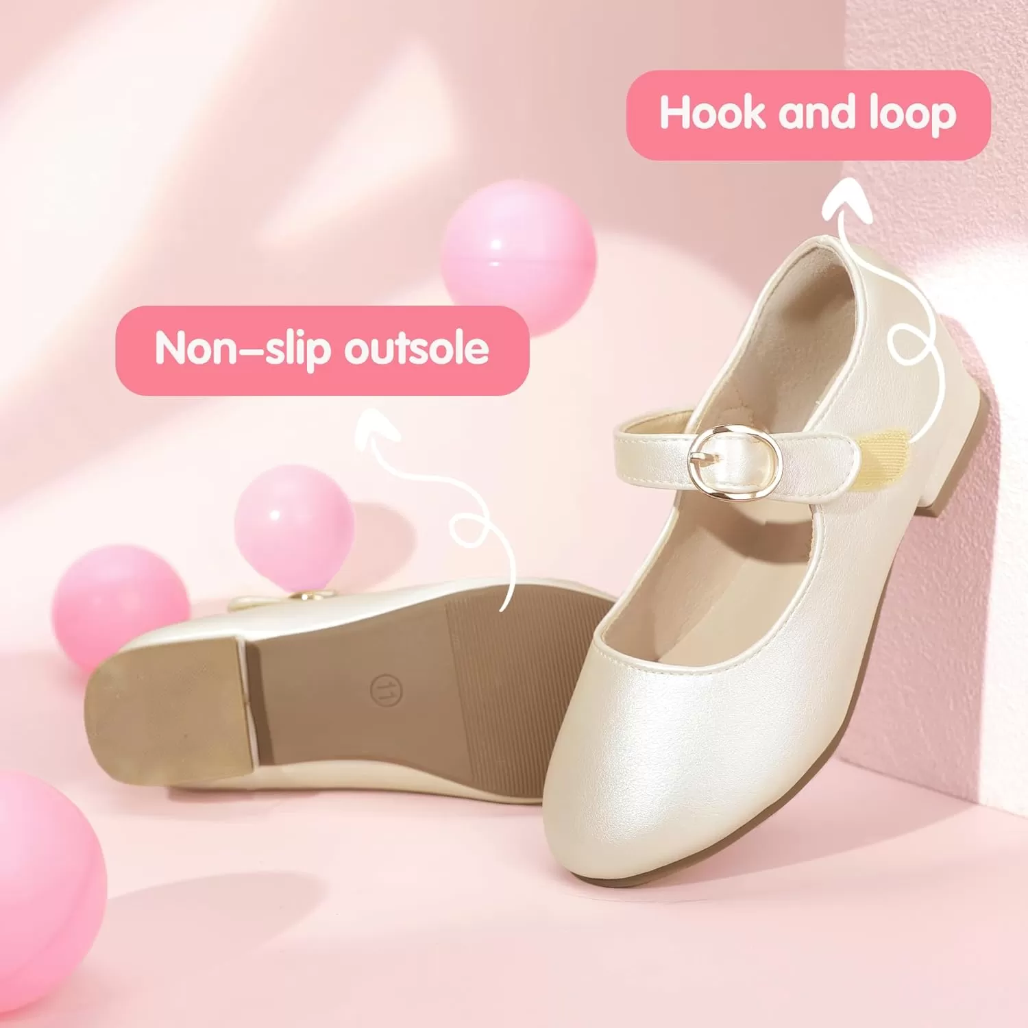imagePANDANINJIA Girls Dress Shoes Patent Ballerina Flats Toddler Little Big Kid Mary Jane Low Heels ShoesChampagnepu