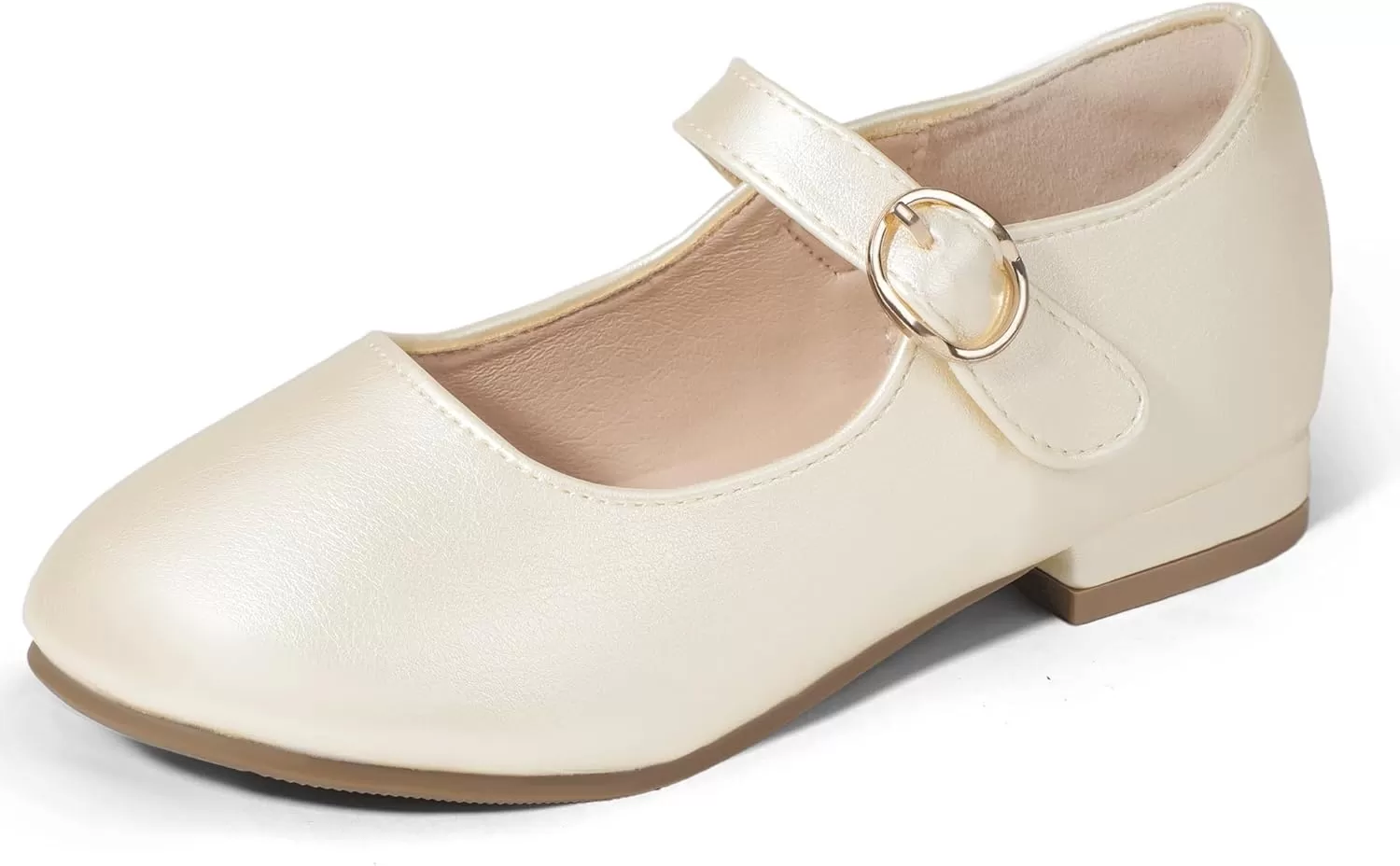 imagePANDANINJIA Girls Dress Shoes Patent Ballerina Flats Toddler Little Big Kid Mary Jane Low Heels ShoesChampagnepu