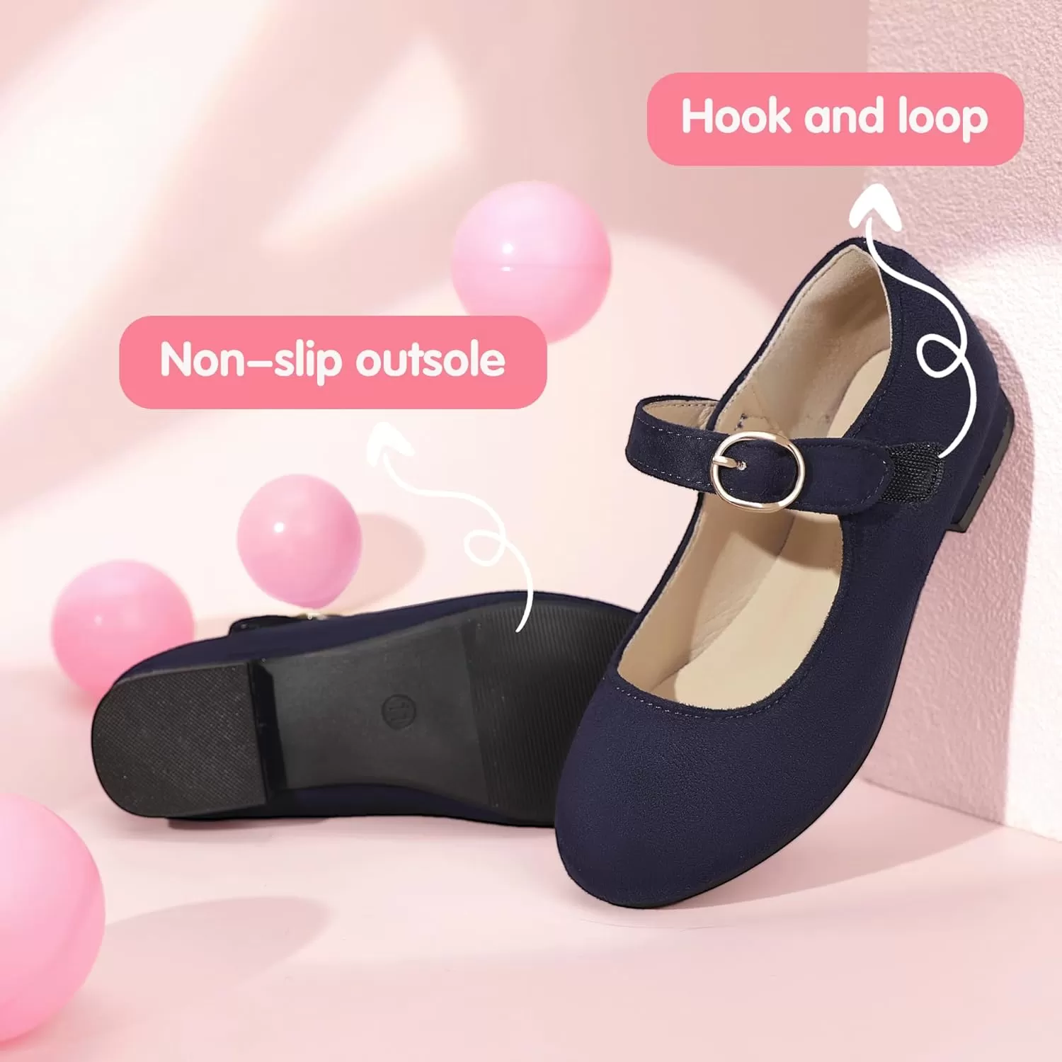 imagePANDANINJIA Girls Dress Shoes Patent Ballerina Flats Toddler Little Big Kid Mary Jane Low Heels ShoesNavysuede