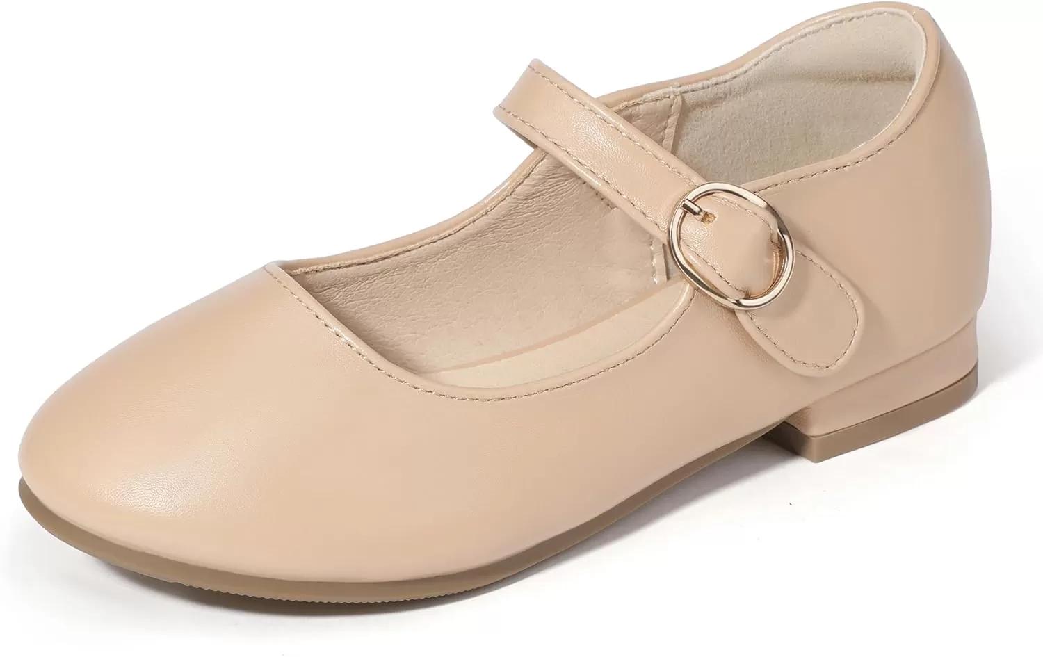 imagePANDANINJIA Girls Dress Shoes Patent Ballerina Flats Toddler Little Big Kid Mary Jane Low Heels ShoesNudepu