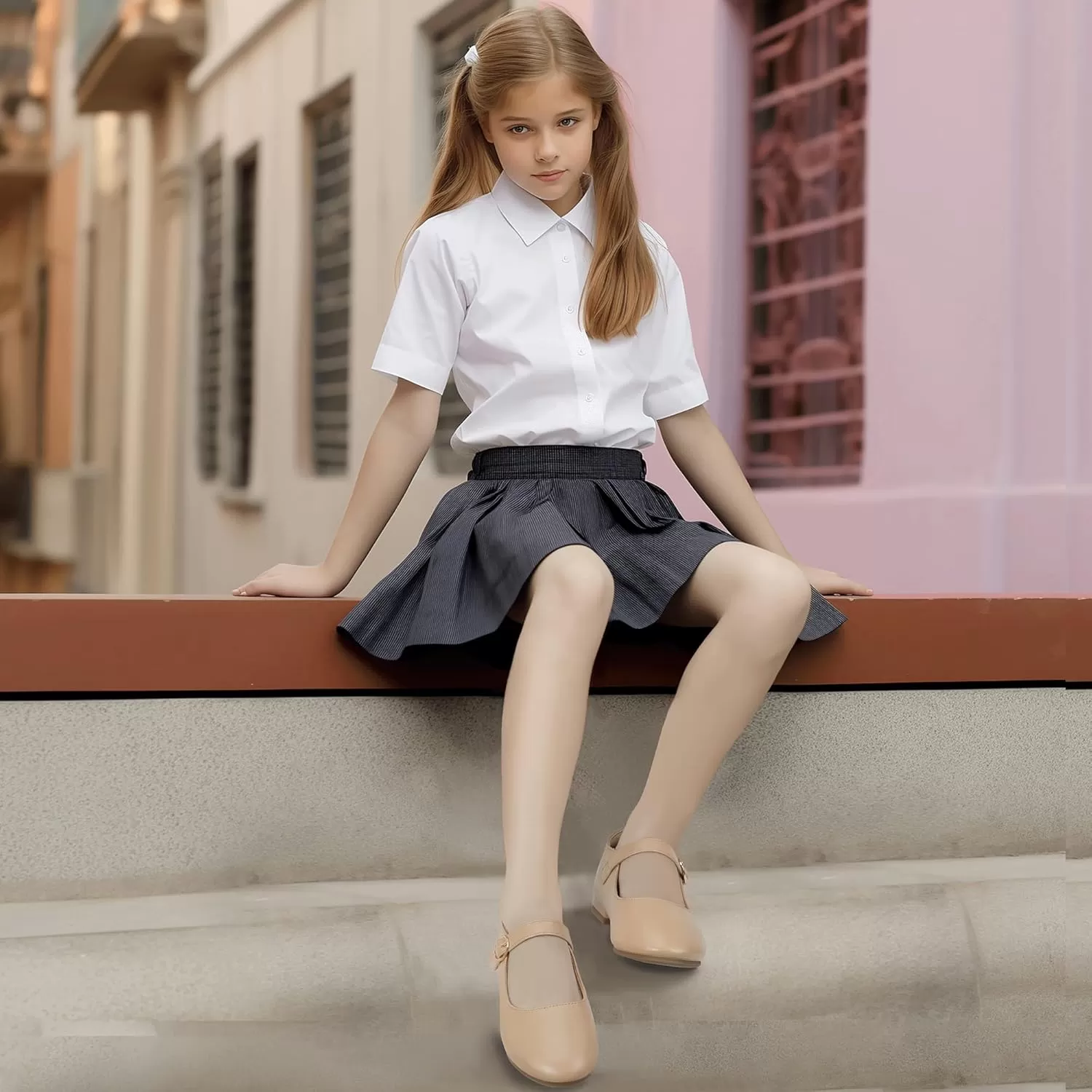 imagePANDANINJIA Girls Dress Shoes Patent Ballerina Flats Toddler Little Big Kid Mary Jane Low Heels ShoesNudepu