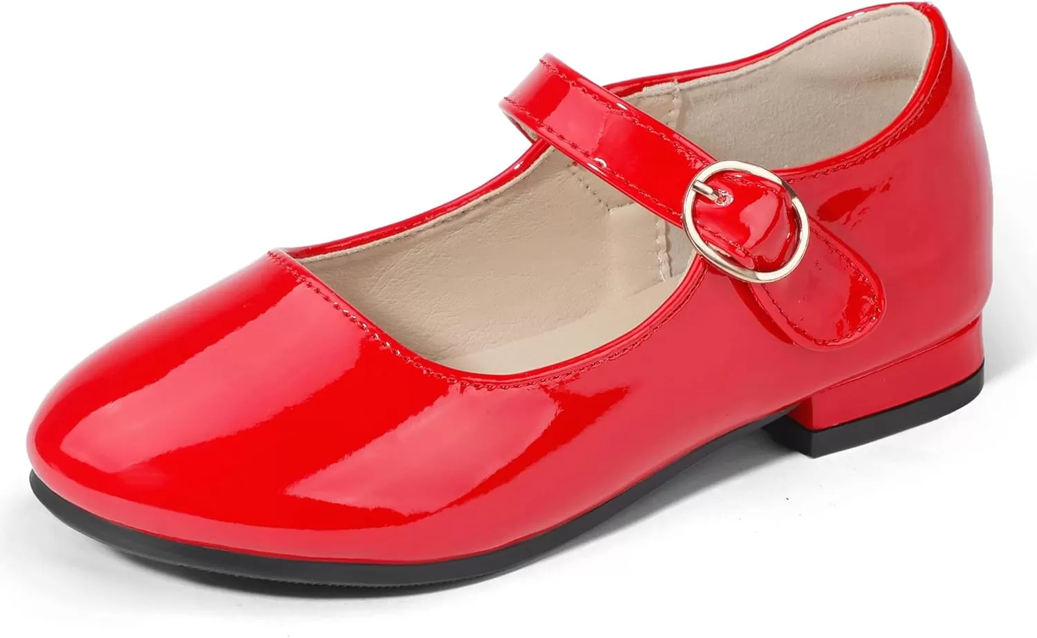 imagePANDANINJIA Girls Dress Shoes Patent Ballerina Flats Toddler Little Big Kid Mary Jane Low Heels ShoesRedpatent