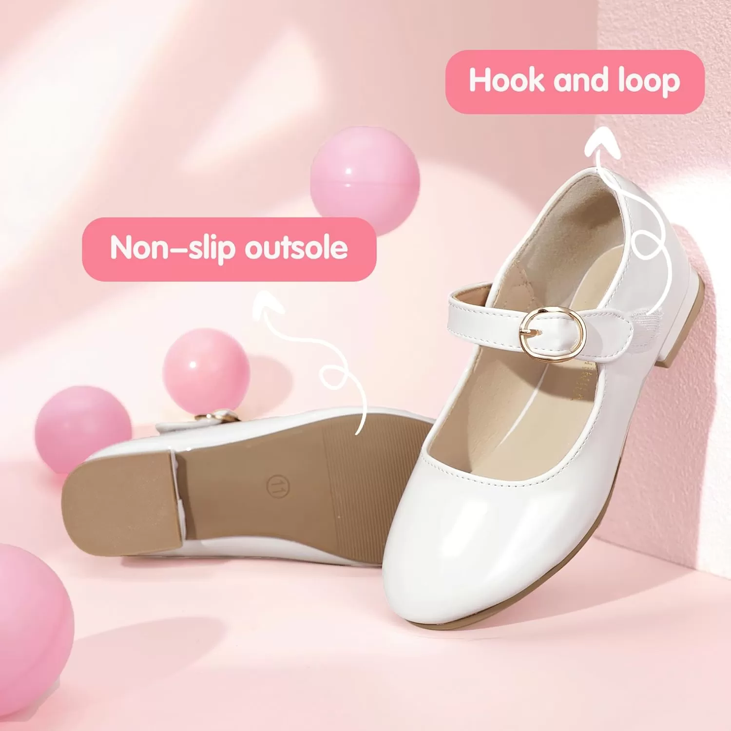 imagePANDANINJIA Girls Dress Shoes Patent Ballerina Flats Toddler Little Big Kid Mary Jane Low Heels ShoesWhitepatent